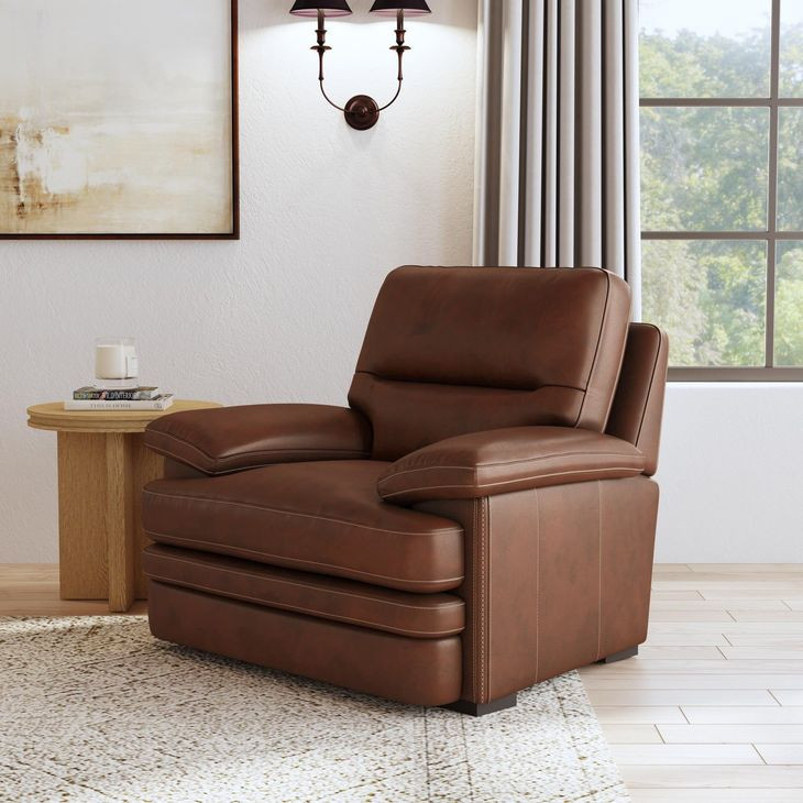 David Pecan Leather Upholstered Lounge Chair