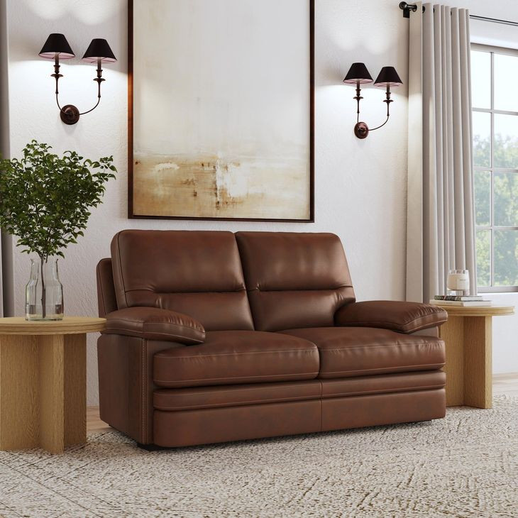 David Pecan Brown Leather 70" Loveseat