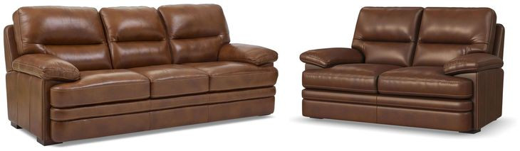 David Pecan Leather Living Room Set