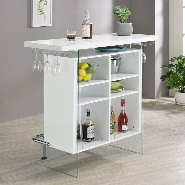 Acosta High Gloss White And Chrome Bar Unit