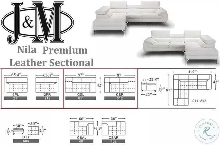 Nila White Italian Leather RAF Sectional