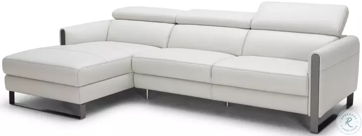 Vella Light Grey Italian Leather Power Reclining LAF Sectional