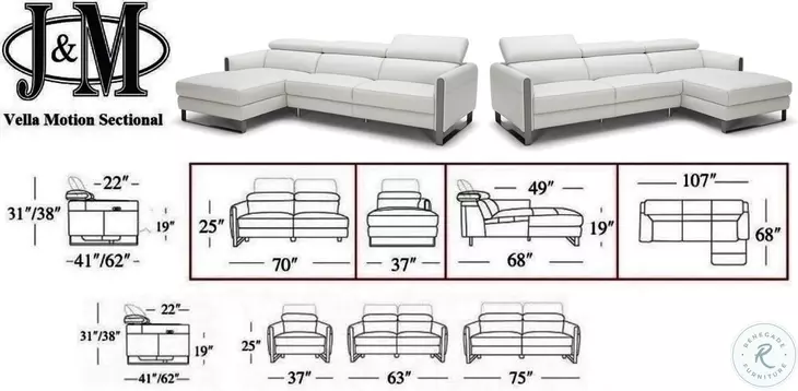 Vella Light Grey Italian Leather Power Reclining RAF Sectional