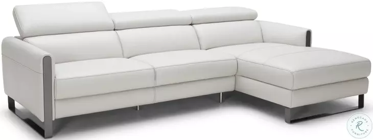 Vella Light Grey Italian Leather Power Reclining RAF Sectional