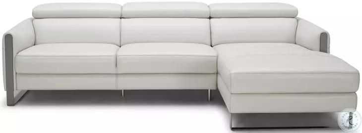 Vella Light Grey Italian Leather Power Reclining RAF Sectional