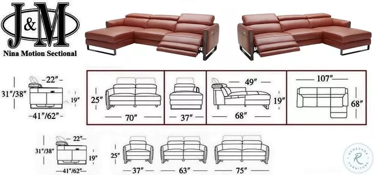 Nina Ochre Italian Leather Power Reclining LAF Sectional