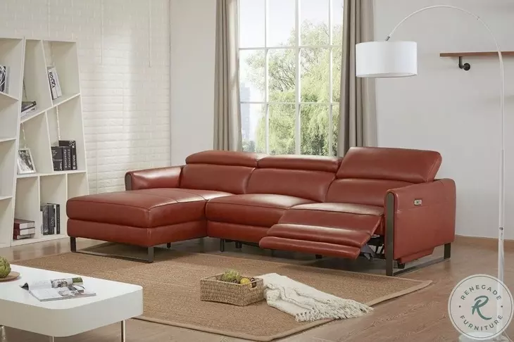 Nina Ochre Italian Leather Power Reclining LAF Sectional