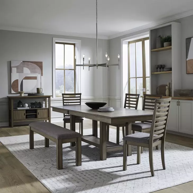Bayview Sandstone and Gray Upholstered 6 Piece Extendable Dining Set