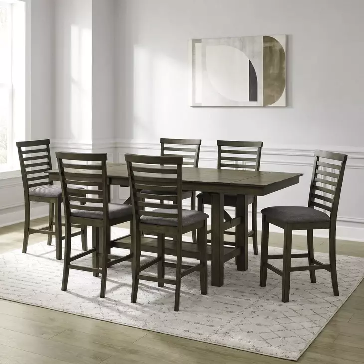 Bayview Sandstone and Gray Upholstered 7 Piece Extendable Gathering Dining Set