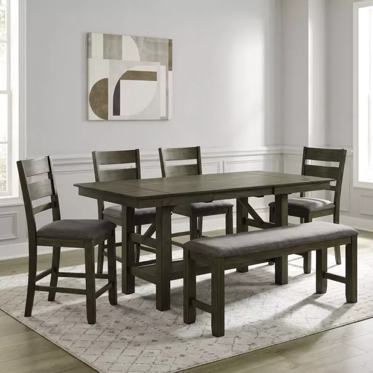 Bayview Sandstone and Gray 6 Piece Extendable Gathering Dining Set