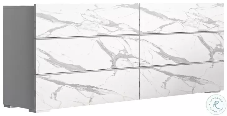 Nina White And Gray Marble Look Dresser