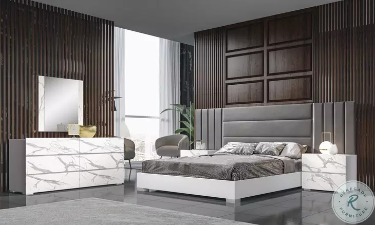 Nina White And Gray Marble Look Dresser