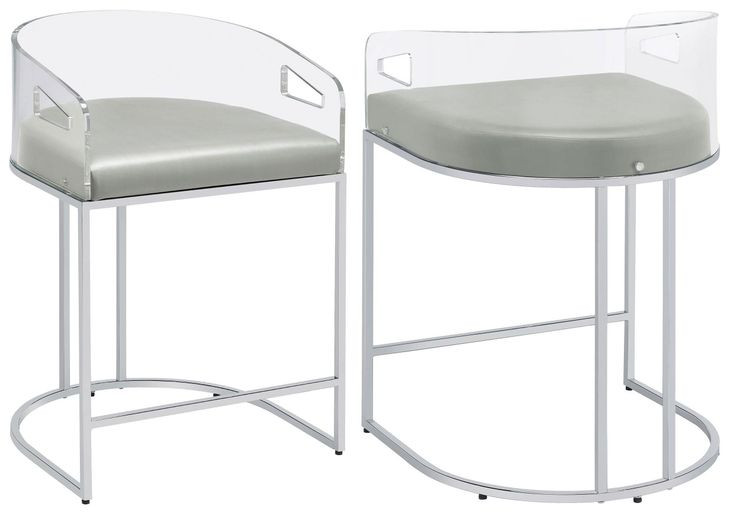 Thermosolis Grey And Chrome Acrylic Back Counter Height Stool Set of 2