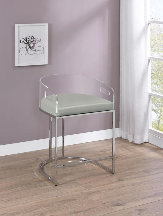 Thermosolis Grey And Chrome Acrylic Back Counter Height Stool Set of 2