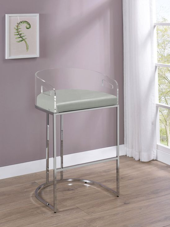 Thermosolis Grey And Chrome Acrylic Back Bar Stool Set of 2