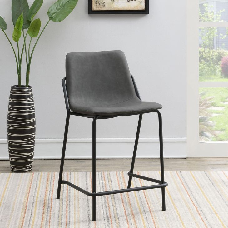 Earnest Grey And Black Solid Back Upholstered Counter Height Stool Set of 2