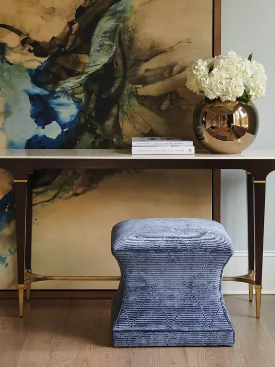 Sutton Carlyle Blue Upholstered Square Ottoman