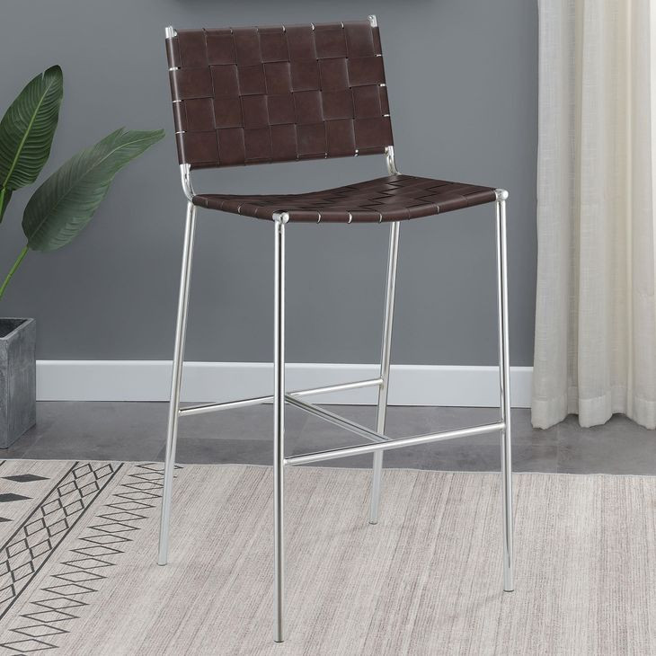Adelaide Brown And Chrome Upholstered Open Back Bar Stool