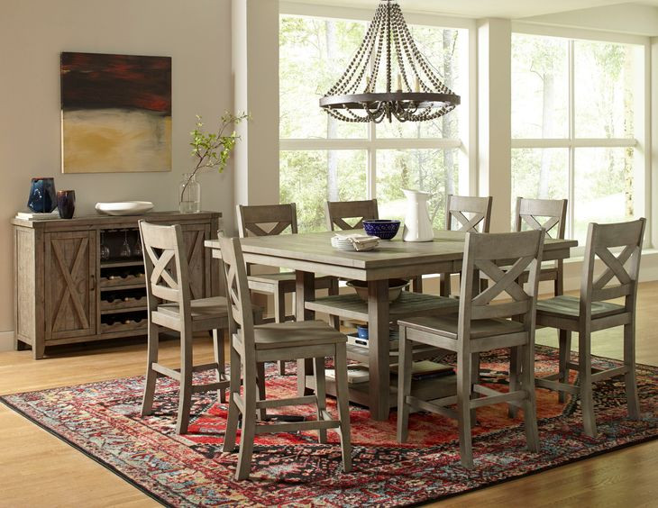 Outer Banks Driftwood Gray 9 Piece Counter Height Dining Set with Storage