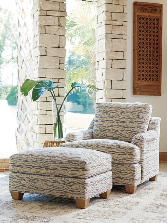 Los Altos Barton Blue and Beige Upholstered Accent Chair