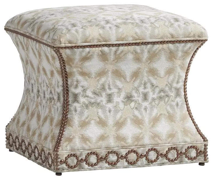Merino Carlyle Beige Upholstered Square Ottoman with Nailhead Trim