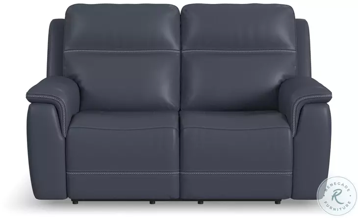 Sawyer Marine Blue Leather Power Reclining Loveseat With Power Headrest And Lumbar