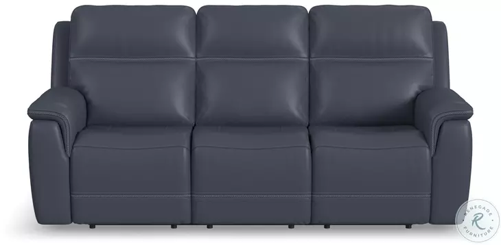 Sawyer Marine Blue Leather Power Reclining Sofa With Power Headrest And Lumbar