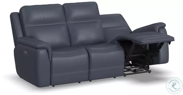 Sawyer Marine Blue Leather Power Reclining Sofa With Power Headrest And Lumbar