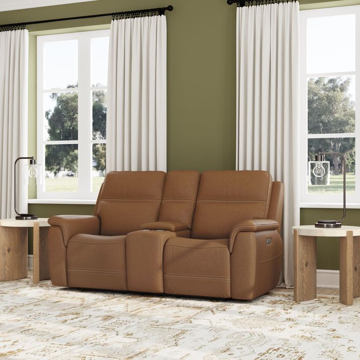 Sawyer Harvest Leather 77" Zero Gravity Power Reclining Loveseat with Console and USB Charging