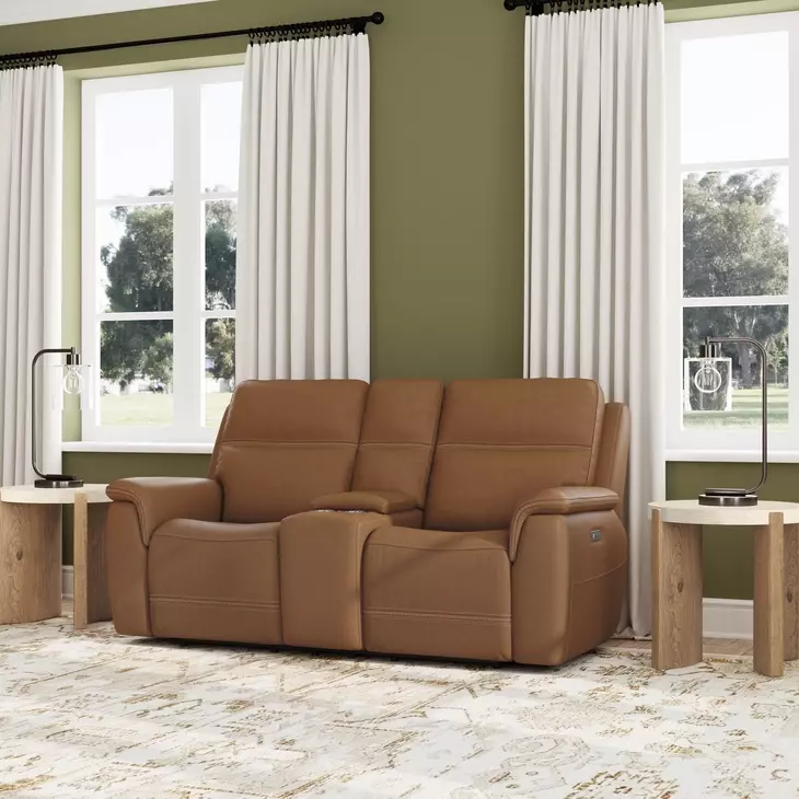 Sawyer Harvest Leather 77" Zero Gravity Power Reclining Loveseat with Console and USB Charging