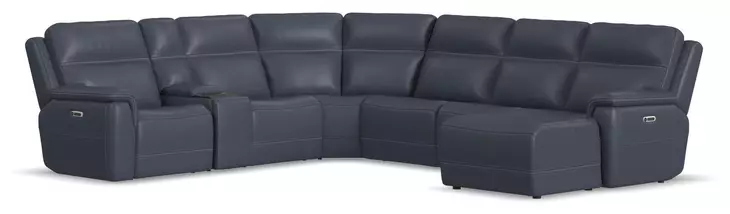 Sawyer Marine Leather 7 Piece Modular Zero Gravity Power Reclining Sectional with Power Lumbar and USB Charging