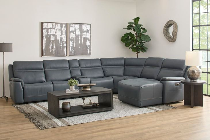 Sawyer Marine Leather 7 Piece Modular Zero Gravity Power Reclining Sectional with Power Lumbar and USB Charging