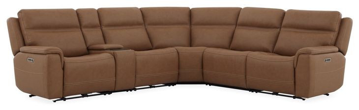 Sawyer Harvest Leather 6 Piece Modular Zero Gravity Power Reclining Sectional with Power Lumbar and USB Charging
