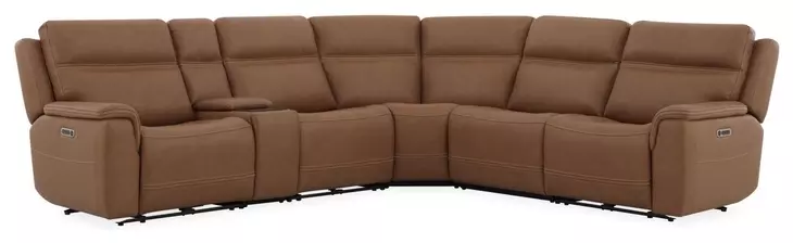 Sawyer Harvest Leather 6 Piece Modular Zero Gravity Power Reclining Sectional with Power Lumbar and USB Charging