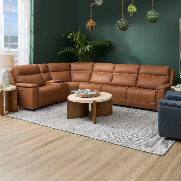 Sawyer Harvest Leather 6 Piece Modular Zero Gravity Power Reclining Sectional with Power Lumbar and USB Charging
