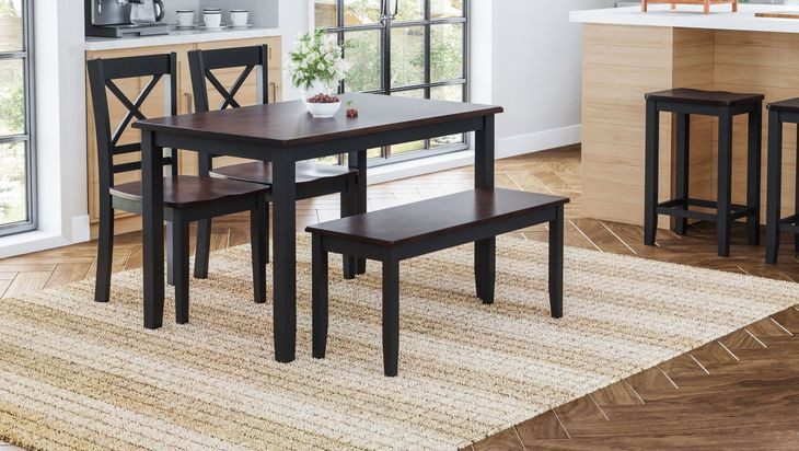 Asbury Park Black and Brown 4 Piece Dining Set with Bench
