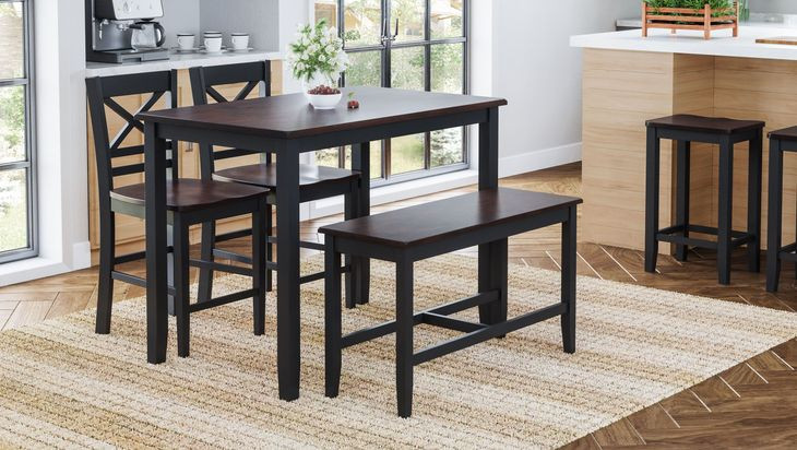 Asbury Park Black and Brown 4 Piece Counter Height Dining Set with Bench