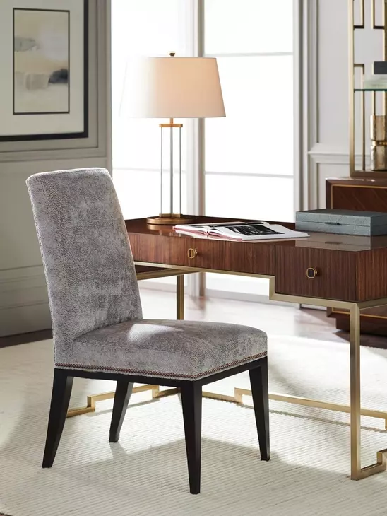 Lowell Blue Upholstered Side Chair with Nailhead Trim