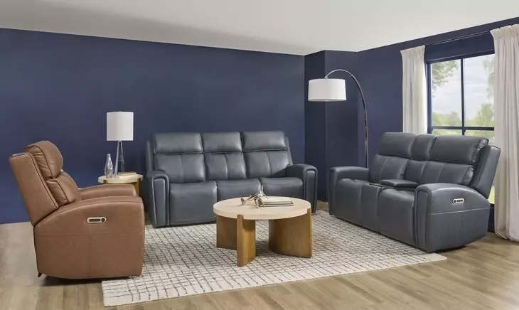 Warren Gray Leather Zero Gravity Power Reclining Living Room Set