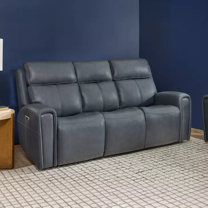Warren Gray Leather 87" Zero Gravity Power Reclining Sofa with Power Lumbar and USB Charging