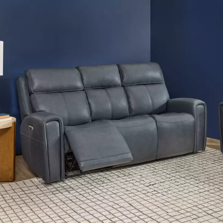 Warren Gray Leather 87" Zero Gravity Power Reclining Sofa with Power Lumbar and USB Charging
