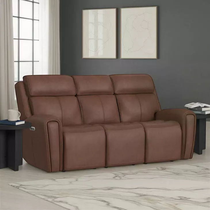 Warren Saddle Leather 87" Zero Gravity Power Reclining Sofa with Power Lumbar and USB Charging