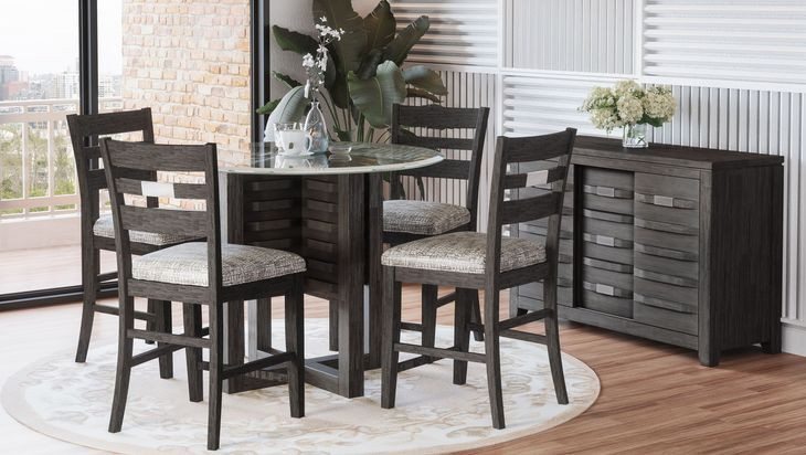 Altamonte Brushed Gray 48" Round Glass Top Counter Height Dining Table