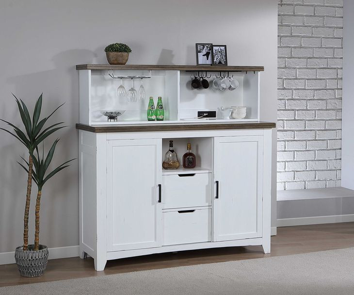 Ashford White and Brown 2 Drawers Coffee Bar Work Station with USB Charging