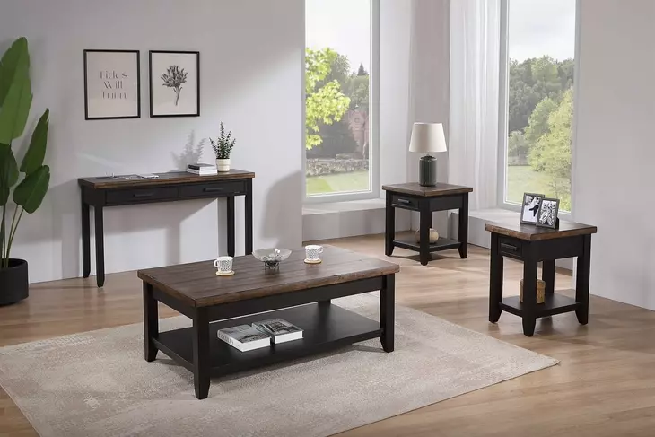 Ashford Black and Brown 1 Drawer Rectangular Chairside Table
