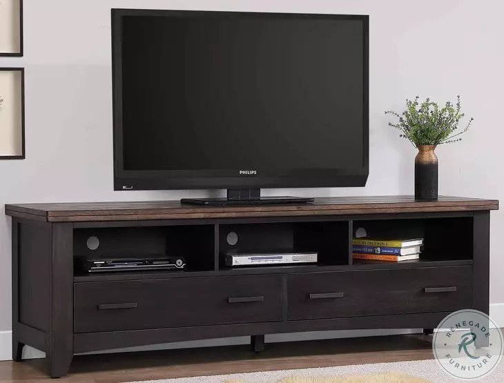Ashford Black And Rustic Walnut 72" TV Stand