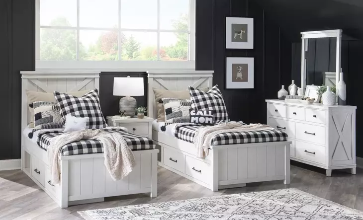 Flatiron Aged White Twin Panel Bed