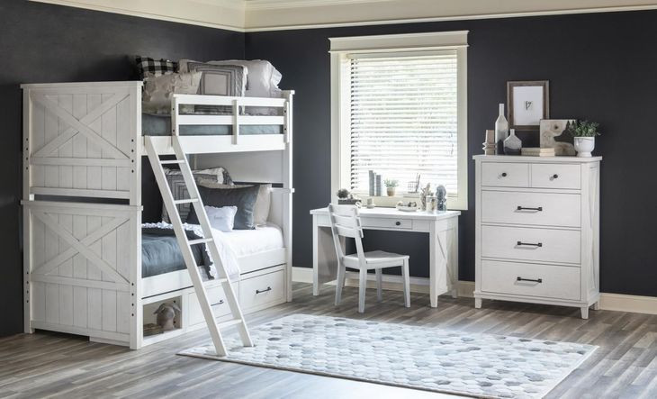 Flatiron Aged White Twin Over Twin Bunk Bed