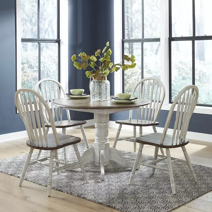 Pine Crossing White and Antique Honey 5 Piece Drop Leaf Dining Set