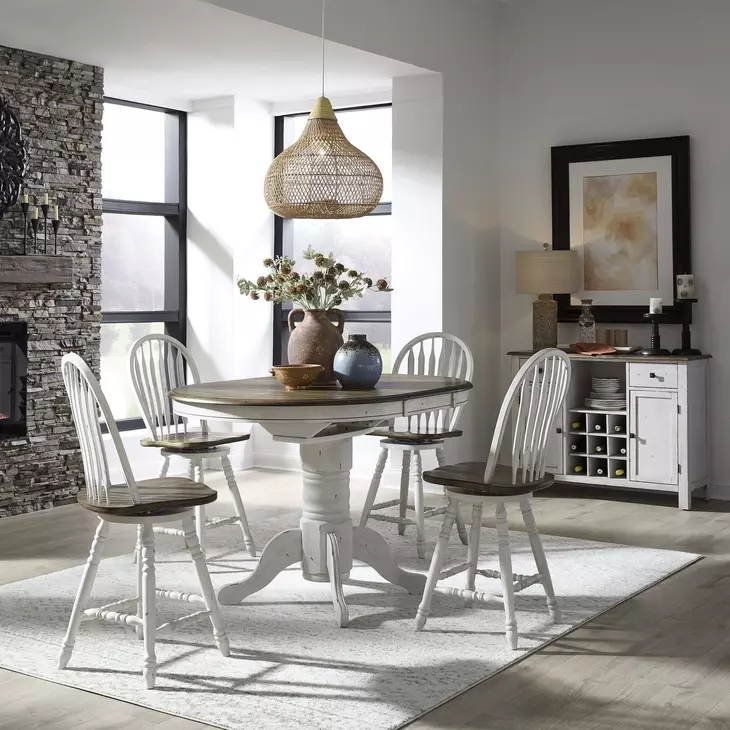 Carolina Crossing White and Antique Honey 5 Piece Extendable Gathering Dining Set
